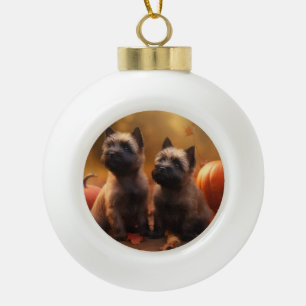 Cairn Terrier Puppy Autumn Delight Pumpkin  Ceramic Ball Christmas Ornament