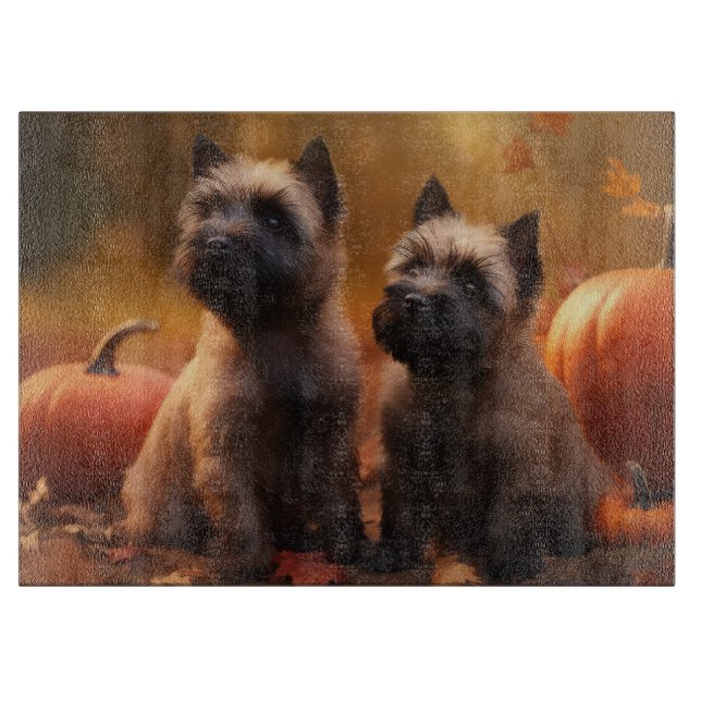 Cairn Terrier Puppy Autumn Delight Pumpkin  Cutting Board (Front)