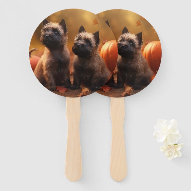 Cairn Terrier Puppy Autumn Delight Pumpkin  Hand Fan (Front and Back)