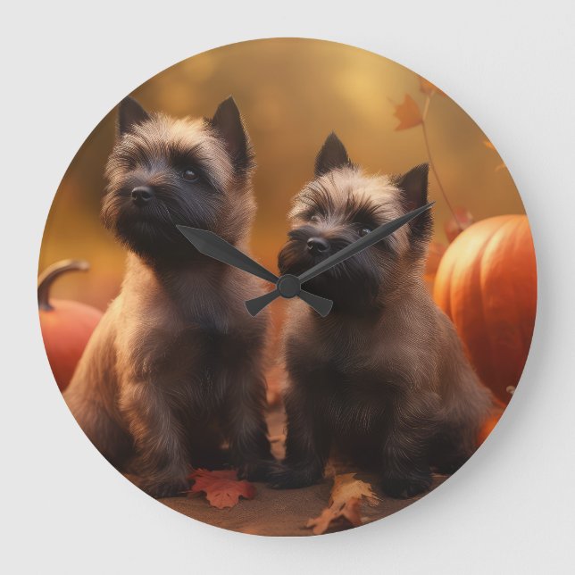 Cairn Terrier Puppy Autumn Delight Pumpkin  Large Clock (Front)