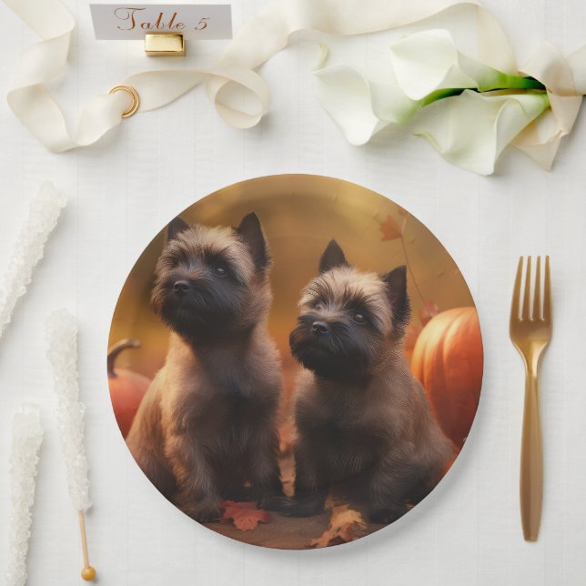 Cairn Terrier Puppy Autumn Delight Pumpkin  Paper Plate (Wedding)