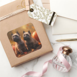 Cairn Terrier Puppy Autumn Delight Pumpkin  Square Sticker