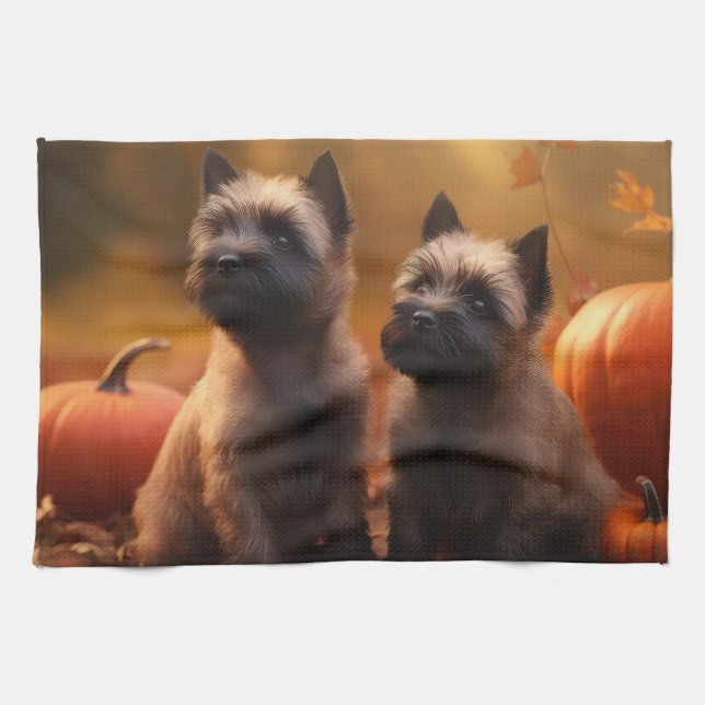 Cairn Terrier Puppy Autumn Delight Pumpkin  Tea Towel (Horizontal)