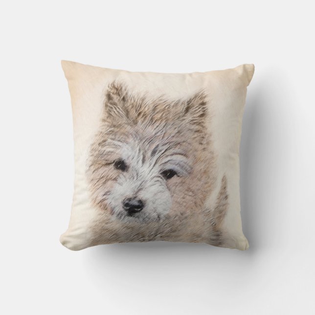Cairn Terrier Puppy Painting - Original Dog Art Cushion (Front)