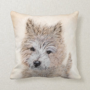 Cairn Terrier Puppy Painting - Original Dog Art Cushion
