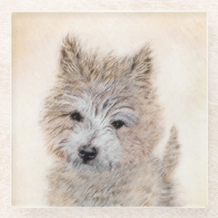 Cairn Terrier Puppy Painting - Original Dog Art Glass Coaster
