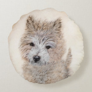 Cairn Terrier Puppy Painting - Original Dog Art Round Cushion