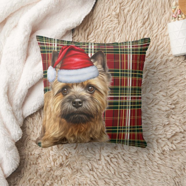 Cairn Terrier Red Green Plaid Christmas Holiday Cushion (Blanket)