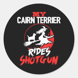 Cairn Terrier Rides Shotgun Halloween Dog Men Classic Round Sticker