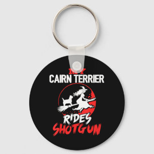 Cairn Terrier Rides Shotgun Halloween Dog Men Key Ring