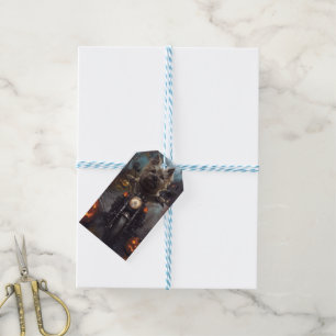 Cairn Terrier Riding Motorcycle Halloween Scary Gift Tags