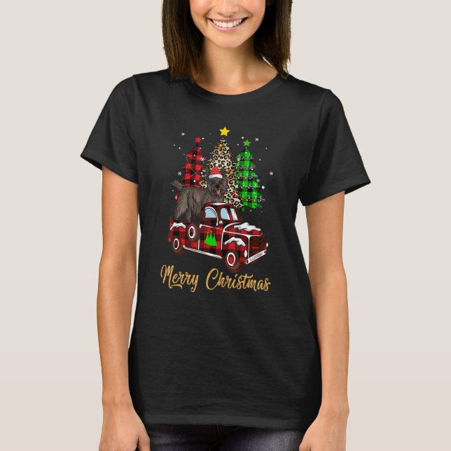 Cairn Terrier Riding Red Truck Xmas Merry Christma T-Shirt (Front)