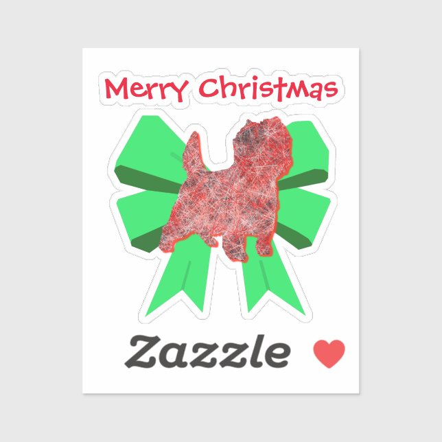 Cairn Terrier Silhouette Dog & Green Bow Christmas (Sheet)