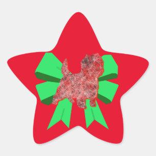 Cairn Terrier Silhouette Dog & Green Bow Christmas Star Sticker