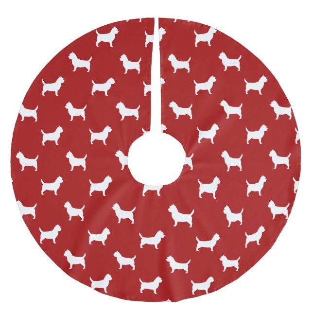 Cairn Terrier Silhouettes Pattern Red Brushed Polyester Tree Skirt (Front)