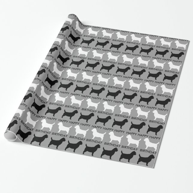 Cairn Terrier Silhouettes Pattern Wrapping Paper (Unrolled)