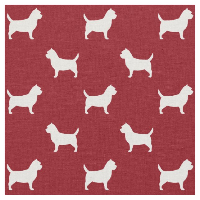 Cairn Terrier Silhouettes Red and White Patterned Fabric (Close Up)