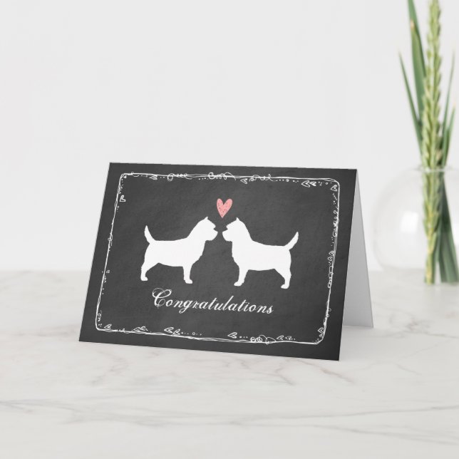 Cairn Terrier Silhouettes Wedding Congratulations Card (Front)