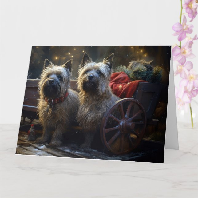 Cairn Terrier Snowy Sleigh Christmas Decor  Card (Orchid)