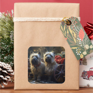 Cairn Terrier Snowy Sleigh Christmas Decor  Square Sticker