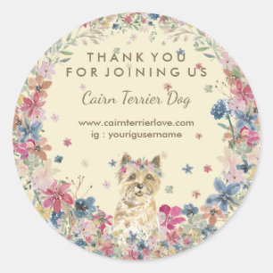 Cairn Terrier Watercolor Floral Crown Cute Classic Round Sticker