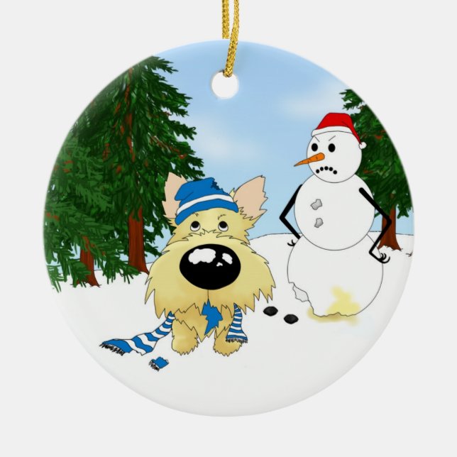 Cairn Terrier Winter Scene Ceramic Tree Decoration (Front)