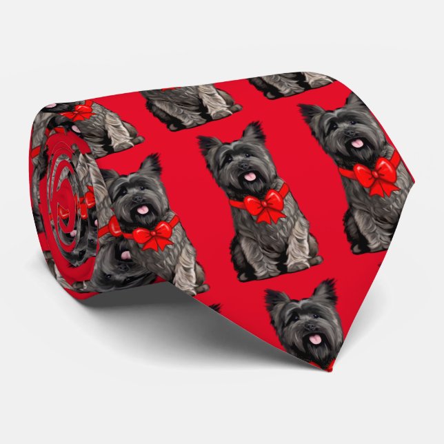 Cairn Terrier with a Bow at Christmas Neck Tie (Rolled)