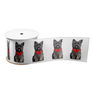 Cairn Terrier with a Christmas Bow 3" Satin Ribbon