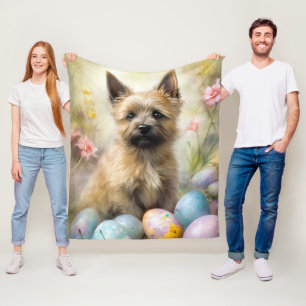 Cairn Terrier with Easter Eggs Holiday Fleece Blanket