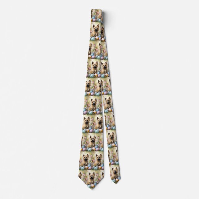 Cairn Terrier with Easter Eggs Holiday Tie (Front)
