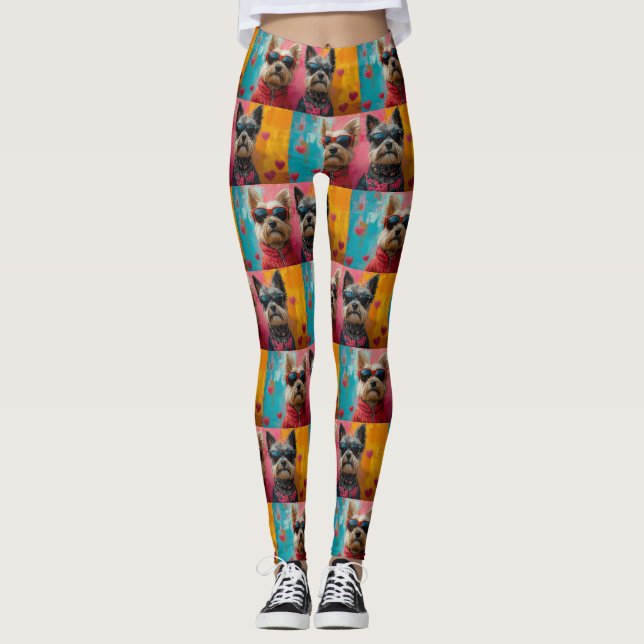 Cairn Terrier With Heart Roses Valentine's Day Leggings (Front)