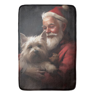 Cairn Terrier With Santa Claus Festive Christmas Bath Mat