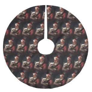 Cairn Terrier With Santa Claus Festive Christmas Brushed Polyester Tree Skirt