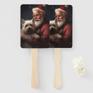 Cairn Terrier With Santa Claus Festive Christmas Hand Fan