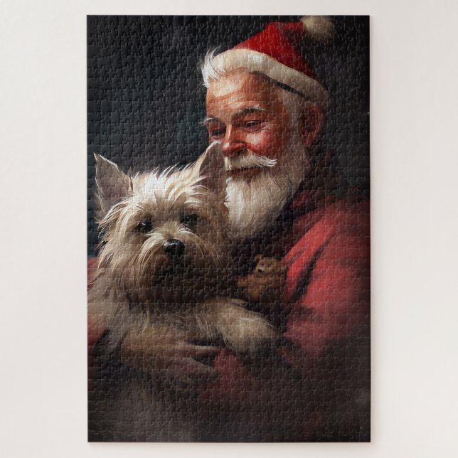 Cairn Terrier With Santa Claus Festive Christmas Jigsaw Puzzle (Vertical)