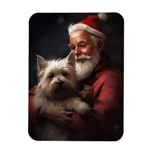 Cairn Terrier With Santa Claus Festive Christmas Magnet (Vertical)