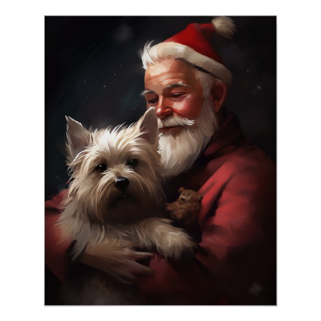 Cairn Terrier With Santa Claus Festive Christmas Poster (Front)