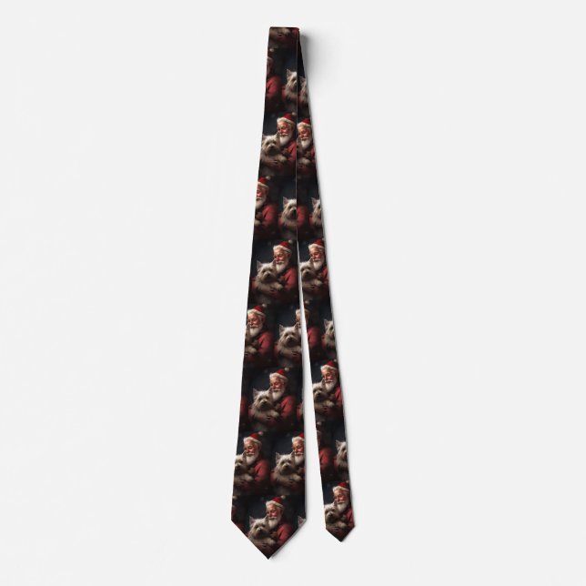 Cairn Terrier With Santa Claus Festive Christmas Tie (Front)