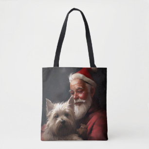 Cairn Terrier With Santa Claus Festive Christmas Tote Bag