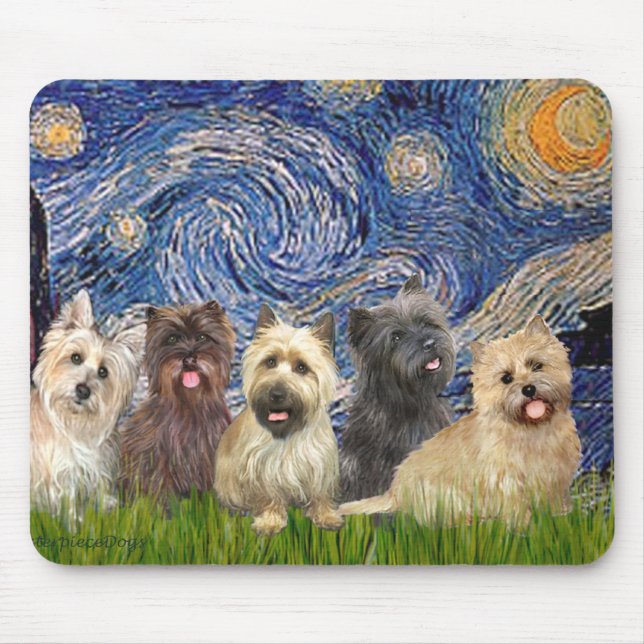 Cairn Terriers (Five) - Starry Night Mouse Pad (Front)