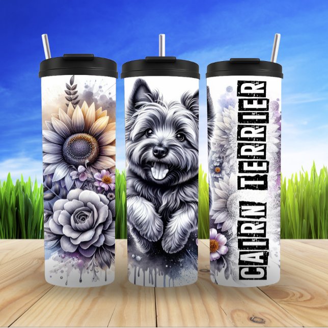 Cairn Terrier's Grayscale Garden Joy Thermal Tumbler (Creator Uploaded)