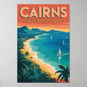 Cairns Australia Illustration Travel Art Vintage Poster