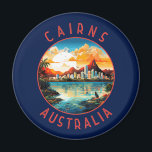 Cairns Australia Retro Distressed Circle Magnet<br><div class="desc">Cairns retro vector travel design. Cairns is a city in Queensland,  Australia,  on the tropical northeast coast of Far North Queensland. It was founded in 1876 and is considered the gateway to Australia's Great Barrier Reef and the Wet Tropics Rainforest.</div>