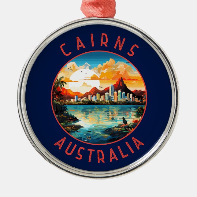 Cairns Australia Retro Distressed Circle Metal Ornament (Front)