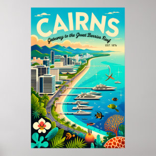 Cairns Australia Retro Travel Poster Art