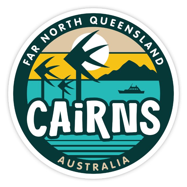 Cairns, Far North Queensland Australia Sticker (Cairns, Queensland Australia retro round sticker)