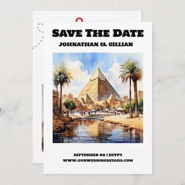 Cairo destination wedding save the date modern (Front/Back)