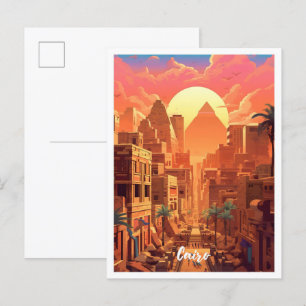 Cairo Egypt Art Vintage Travel Illustration Postcard