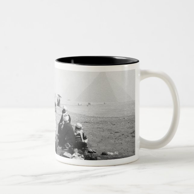 Cairo Egypt, Camel Jockeys Giza Pyramids (NR) 2 Two-Tone Coffee Mug (Right)