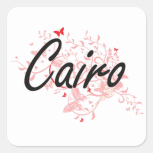 Cairo Egypt City Artistic design with butterflies Square Sticker